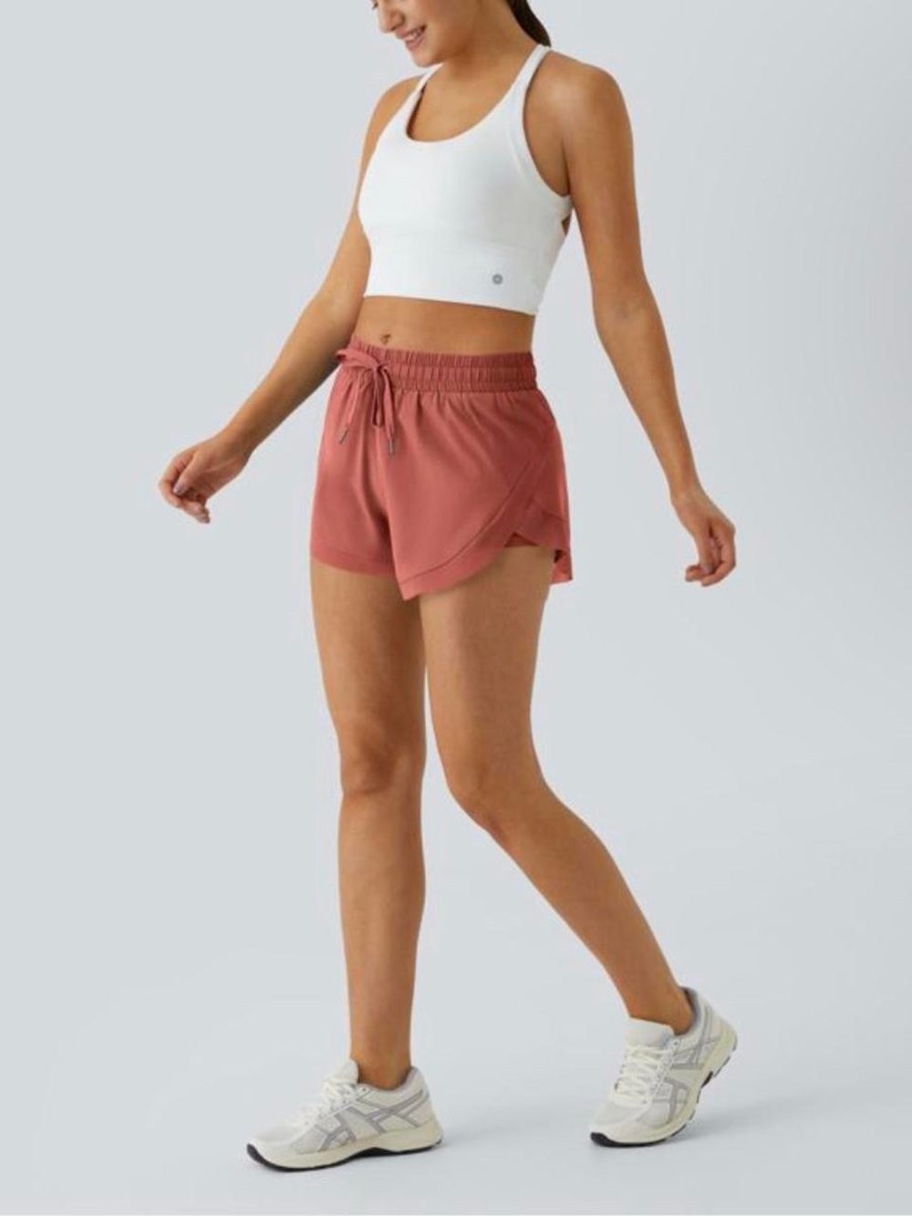 Halara Blue Mid Rise Drawstring Contrast Mesh 2-in-1 Flowy Running Shorts 3'' - Picture 3 of 7